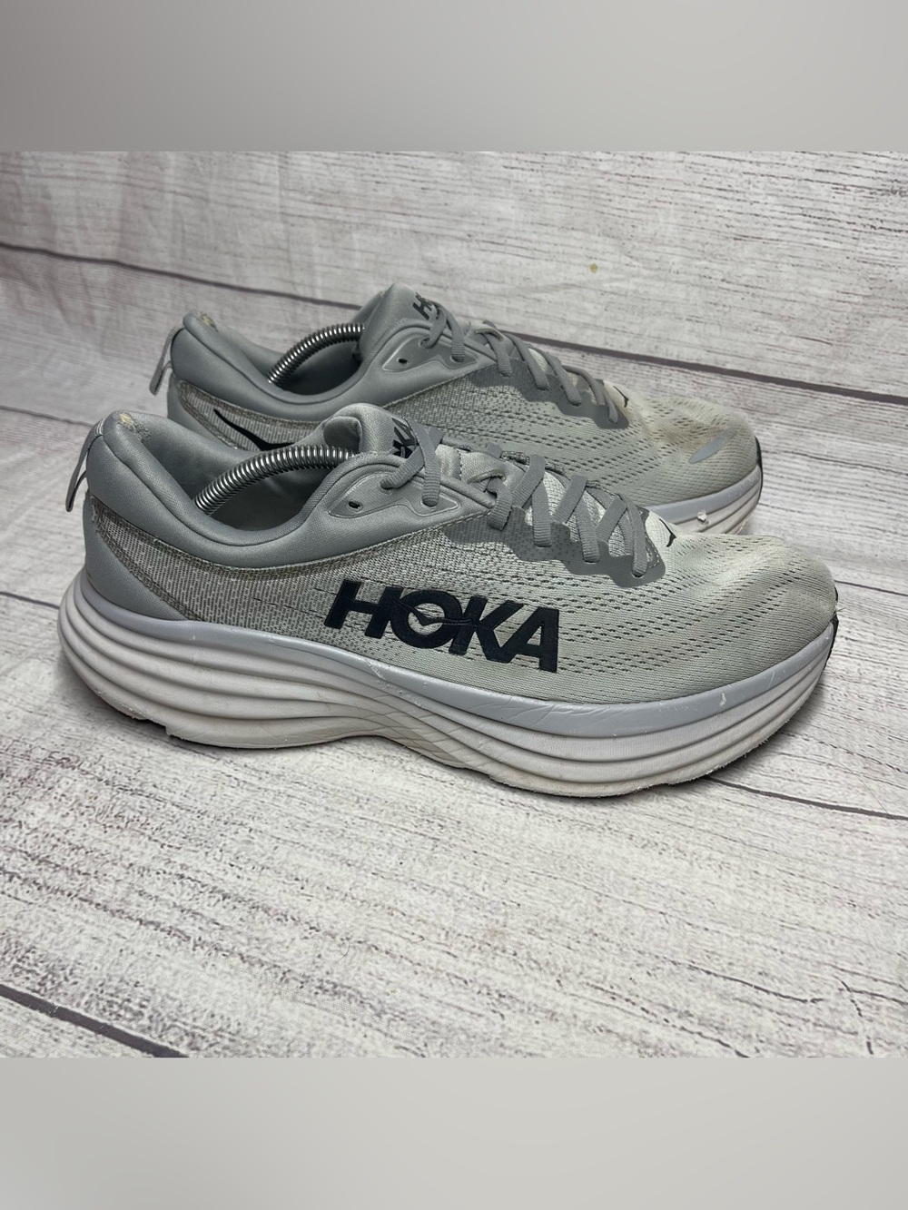 Hoka Men’s 12D Bondi 8 Gray Running Walking Shoes